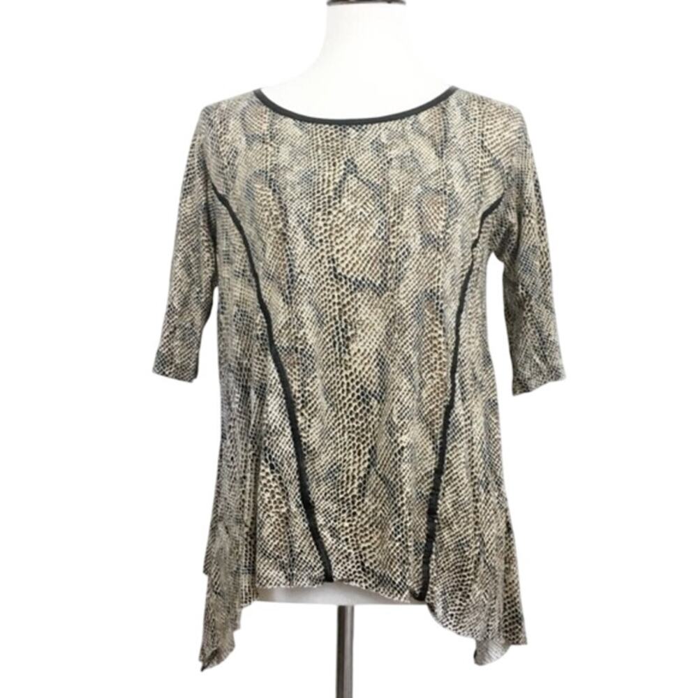 Allen B. by Allen Schwartz Brown Snakeskin Print Pleather Trim T-Shirt Top Small
